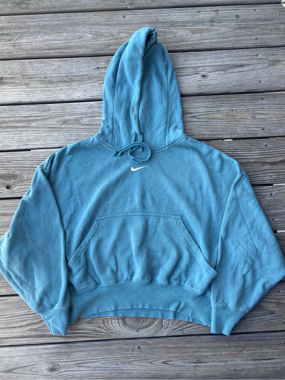 Nike Teal Blue Cropped Hoodie Sweatshirt